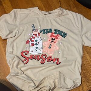 Festive Beige T-Shirt with Holiday Print